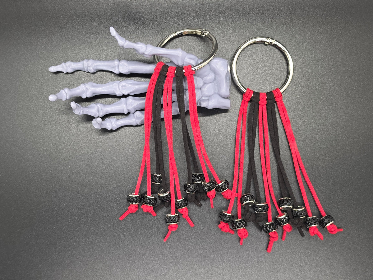 Red and Black Western Gothic Boot Fringe Bag Charm Key Chain Clips