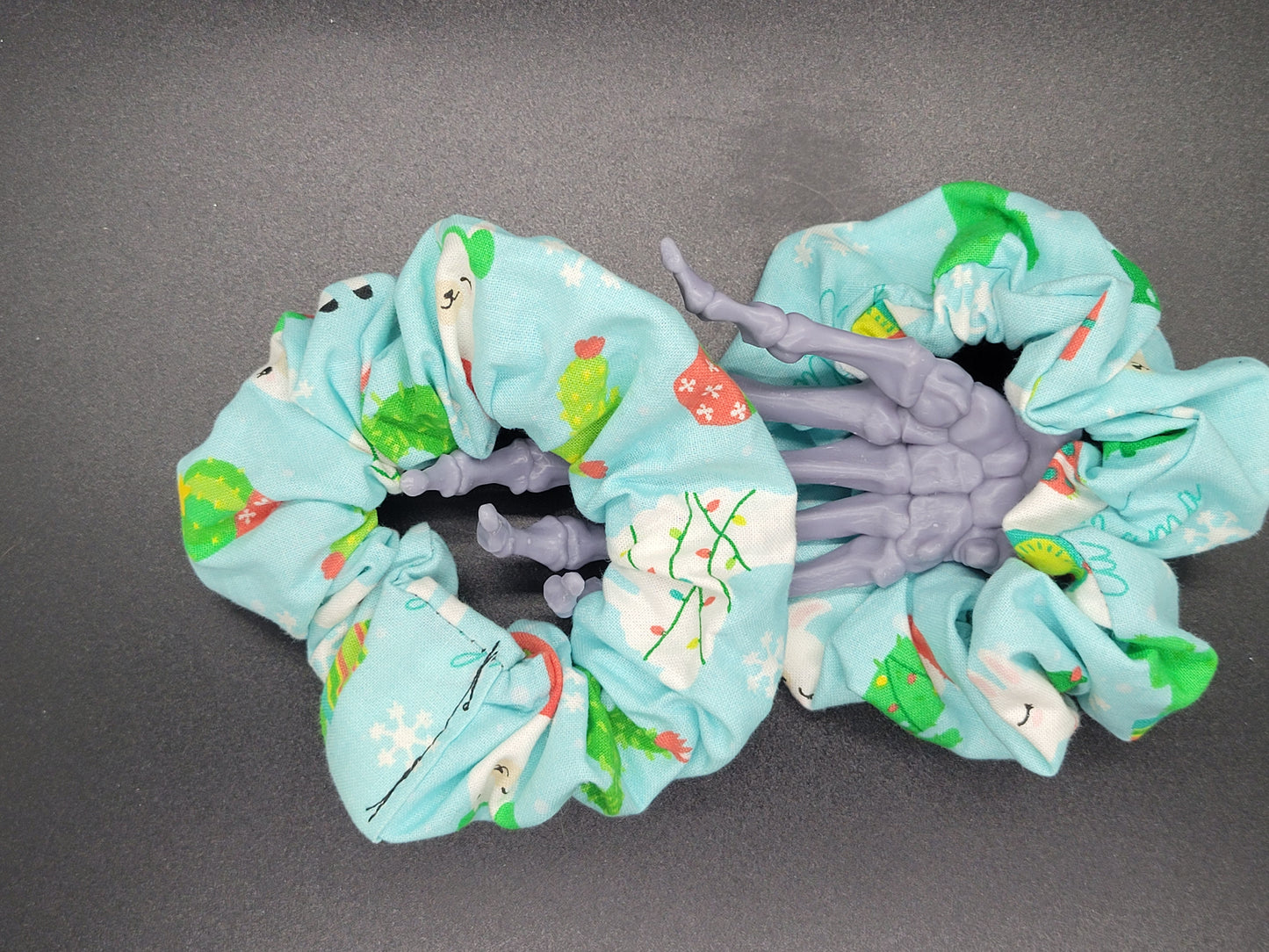 Christmas Llama 2 Themed 100% Cotton and Elastic Hair Tie Scrunchie