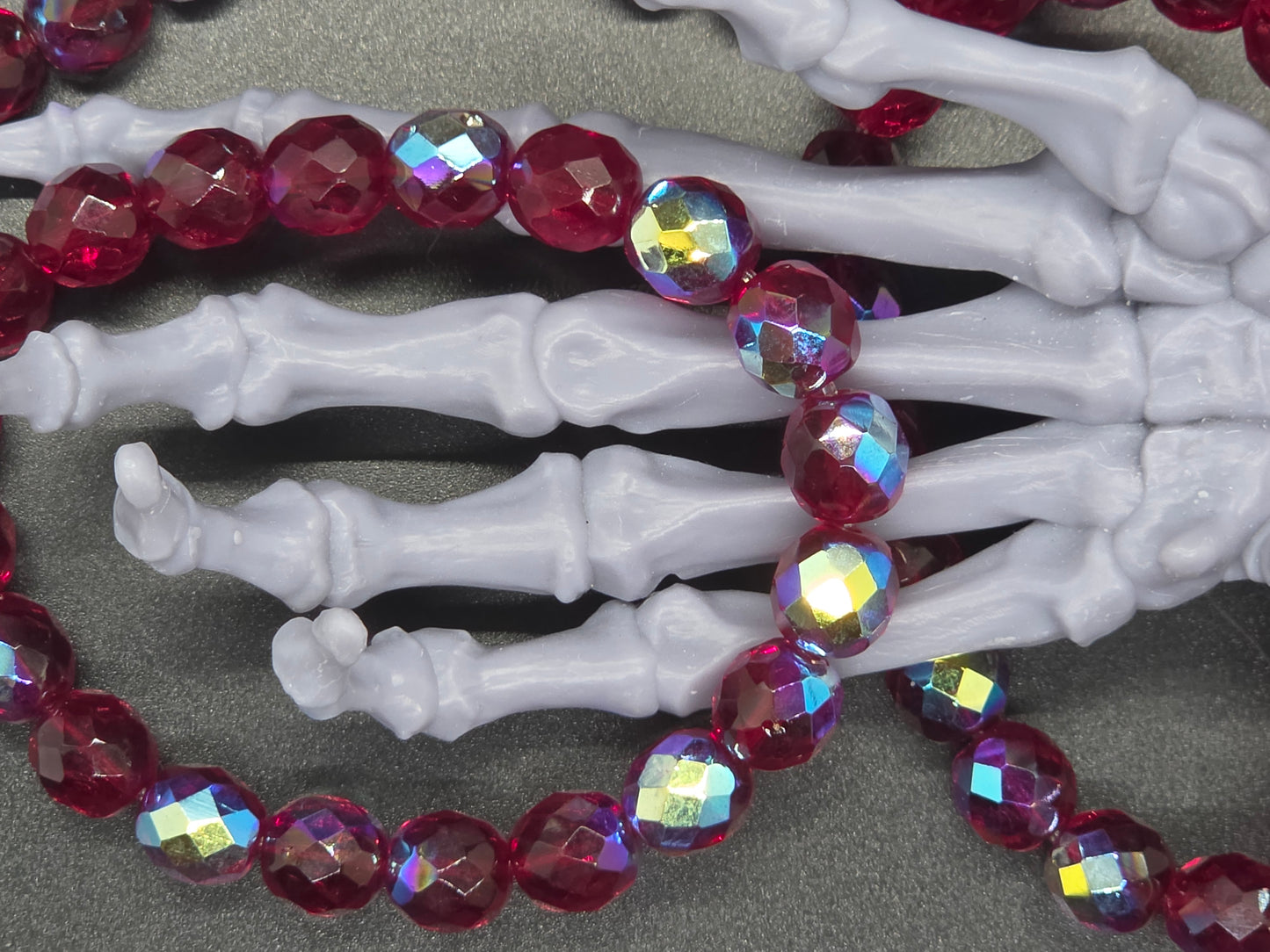Vintage Czech Glass Stretch Bracelet 10mm Garnet Jet