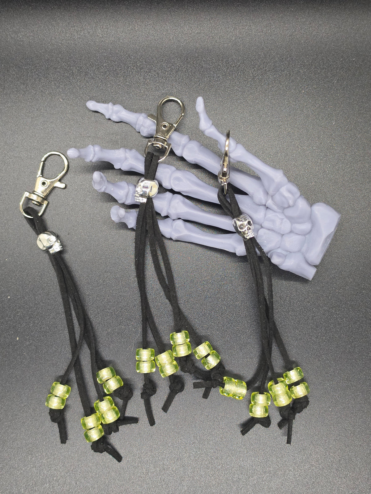 Uranium Glass Beaded Keychain Black Faux Leather