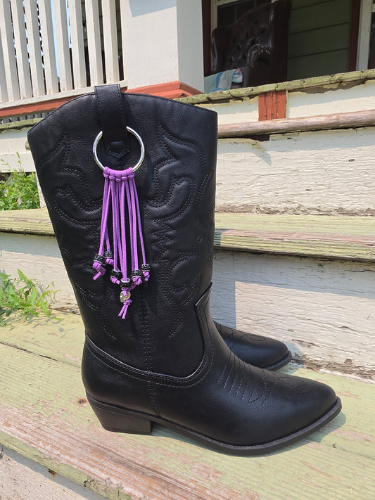 Purple 2 Western Gothic Boot Skull Fringe Bag Charm Key Chain Clips