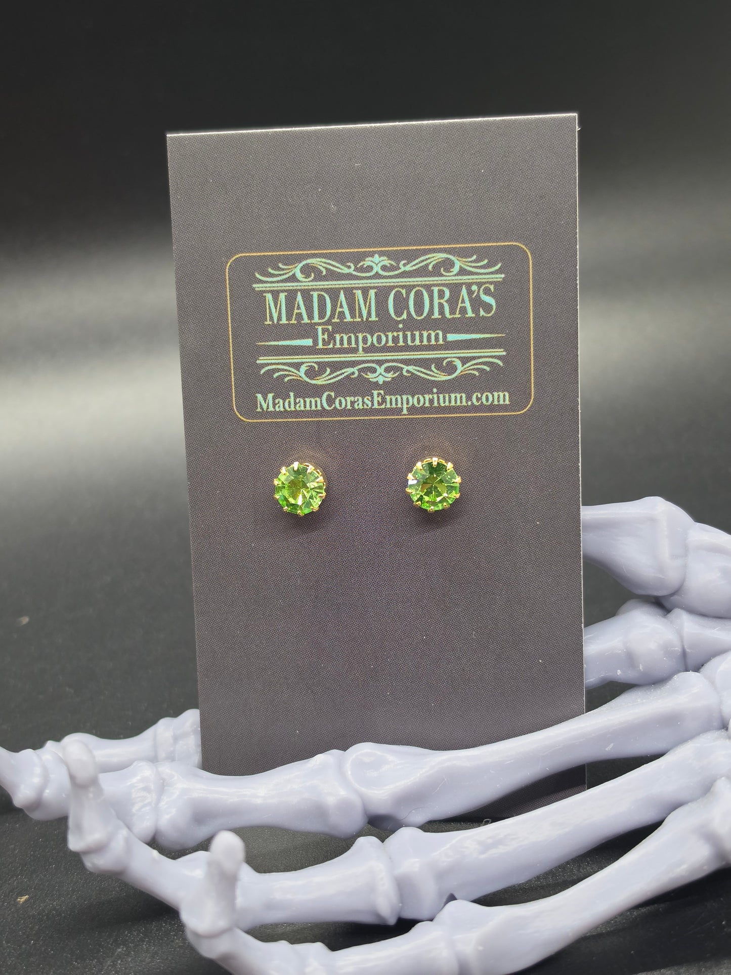 Uranium Glass Peridot Swarovski Gold Tone Stud Earrings 5mm