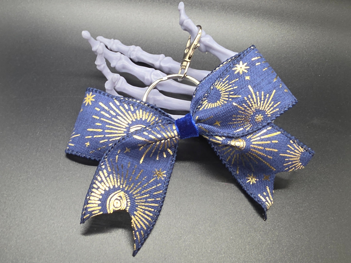 Halloween Blue Mystic Purse Charm Cheer Bow Style Clip Handmade