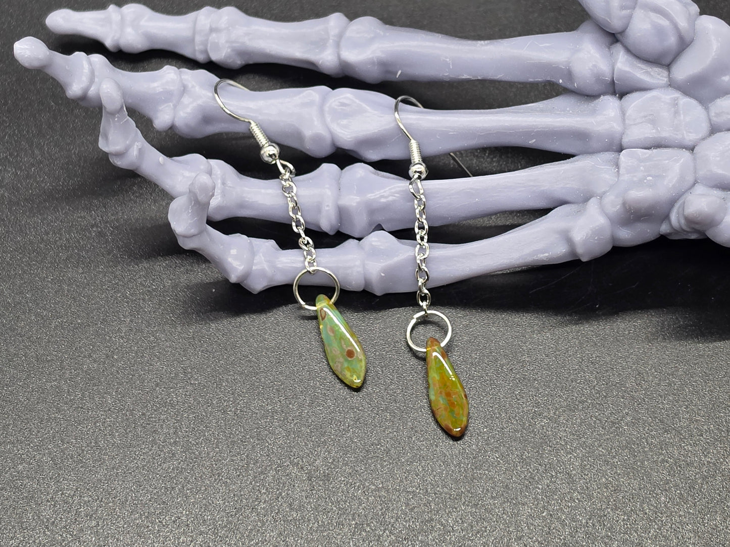 Dainty Uranium Glass Drop Earrings Chain Picasso Vaseline Drop 7