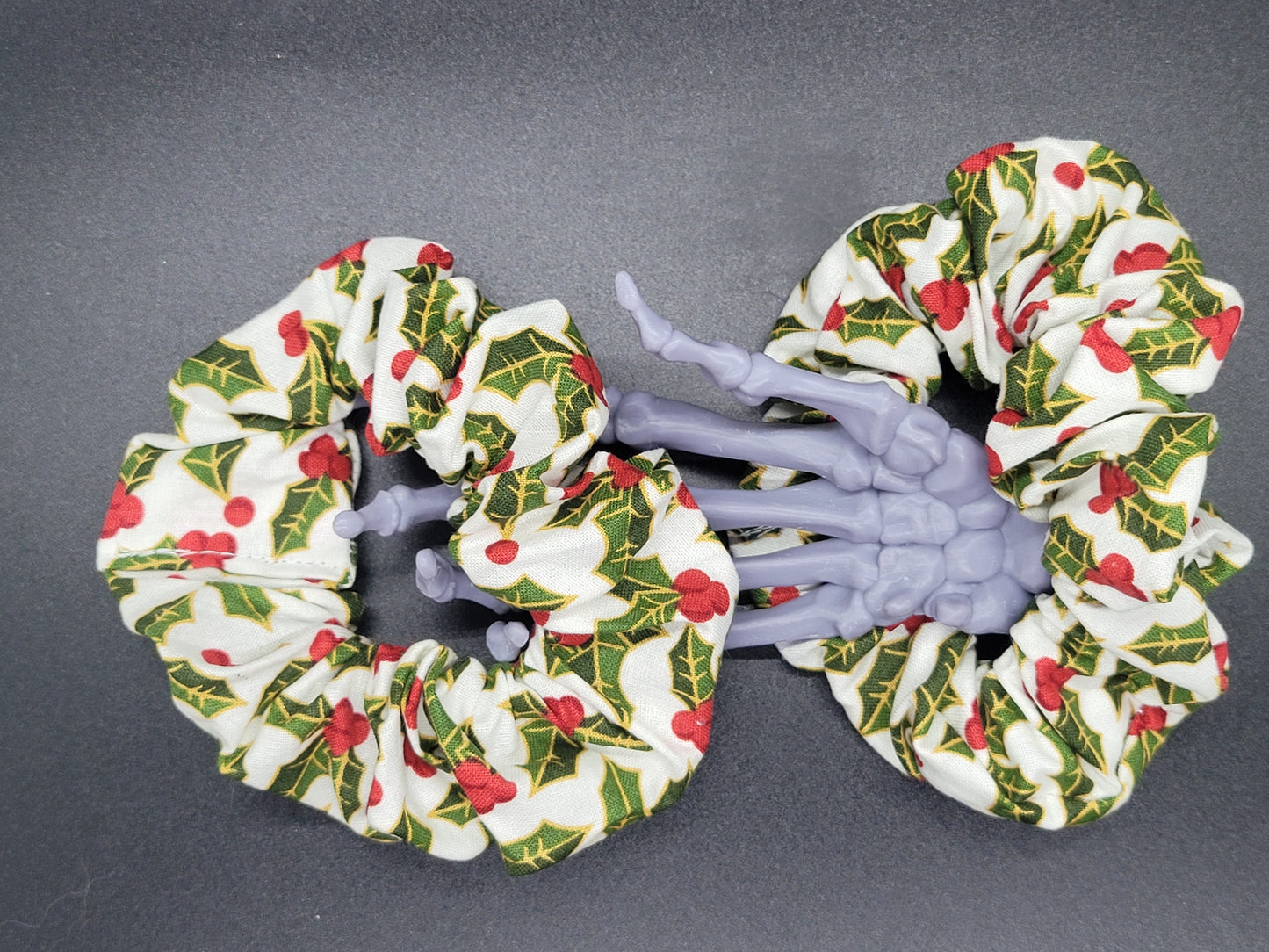 Holly Christmas Themed 100% Cotton and Elastic Hair Tie Scrunchie