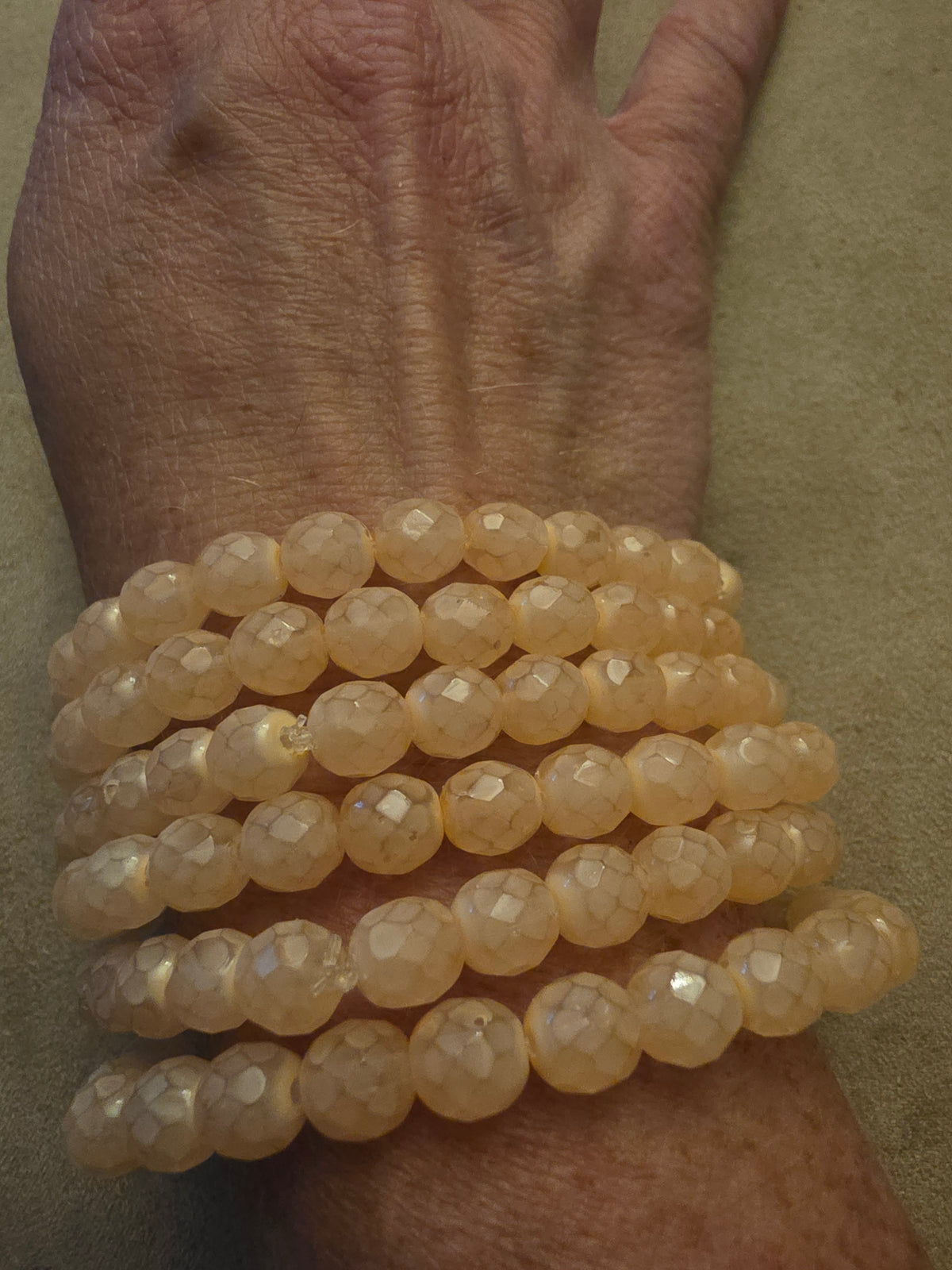 Vintage Czech Glass Stretch Bracelet 8mm Milky Peach