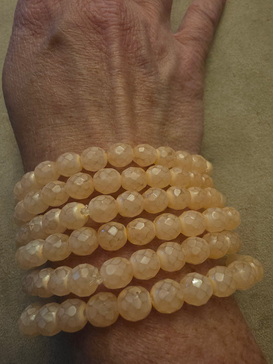 Vintage Czech Glass Stretch Bracelet 8mm Milky Peach