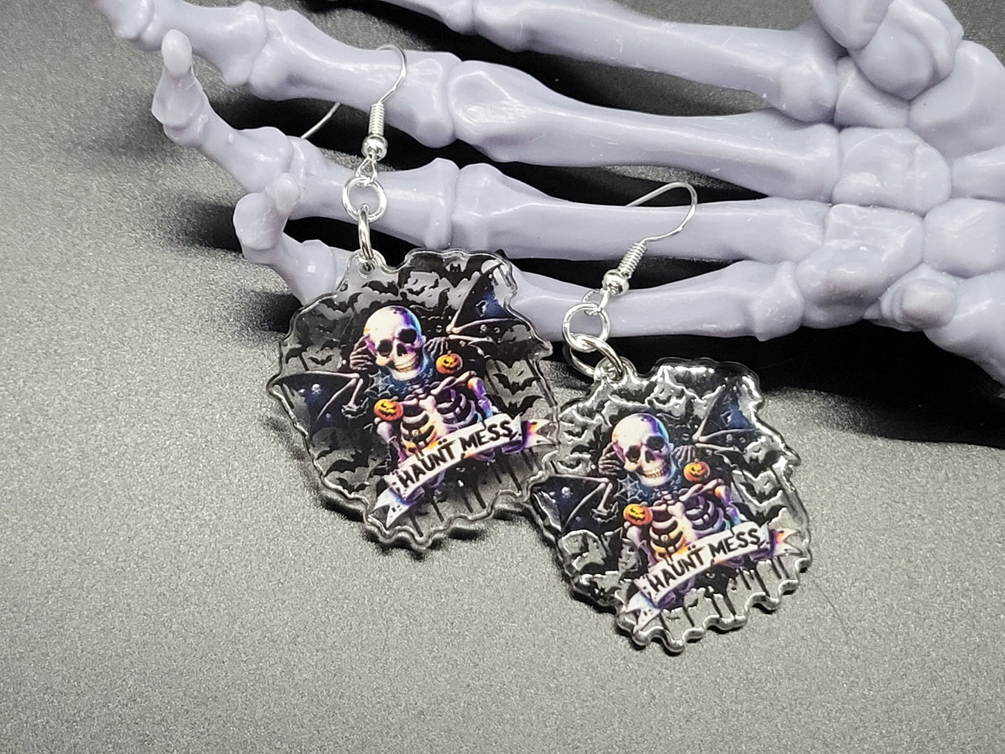 Haunt Mess Skeleton Resin Earrings Necklace Valloween