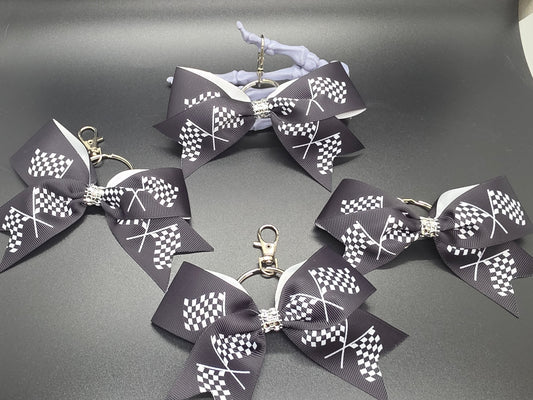 Racing Flag Purse Charm Cheer Bow Style Clip Handmade