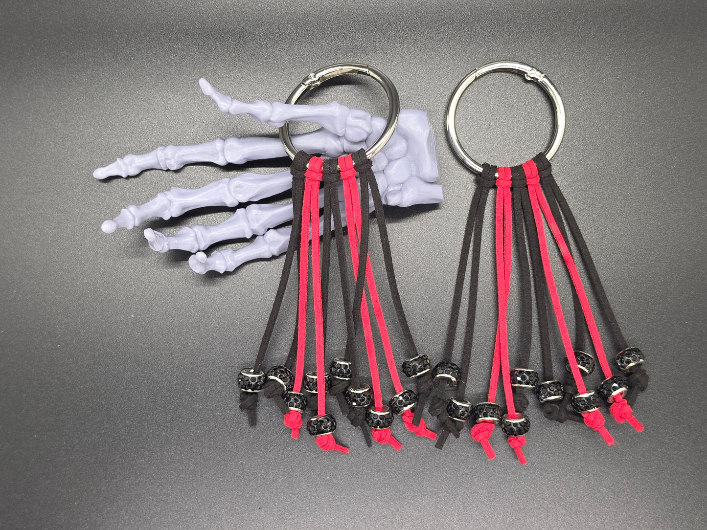 Black and Red Western Gothic Boot Fringe Bag Charm Key Chain Clips