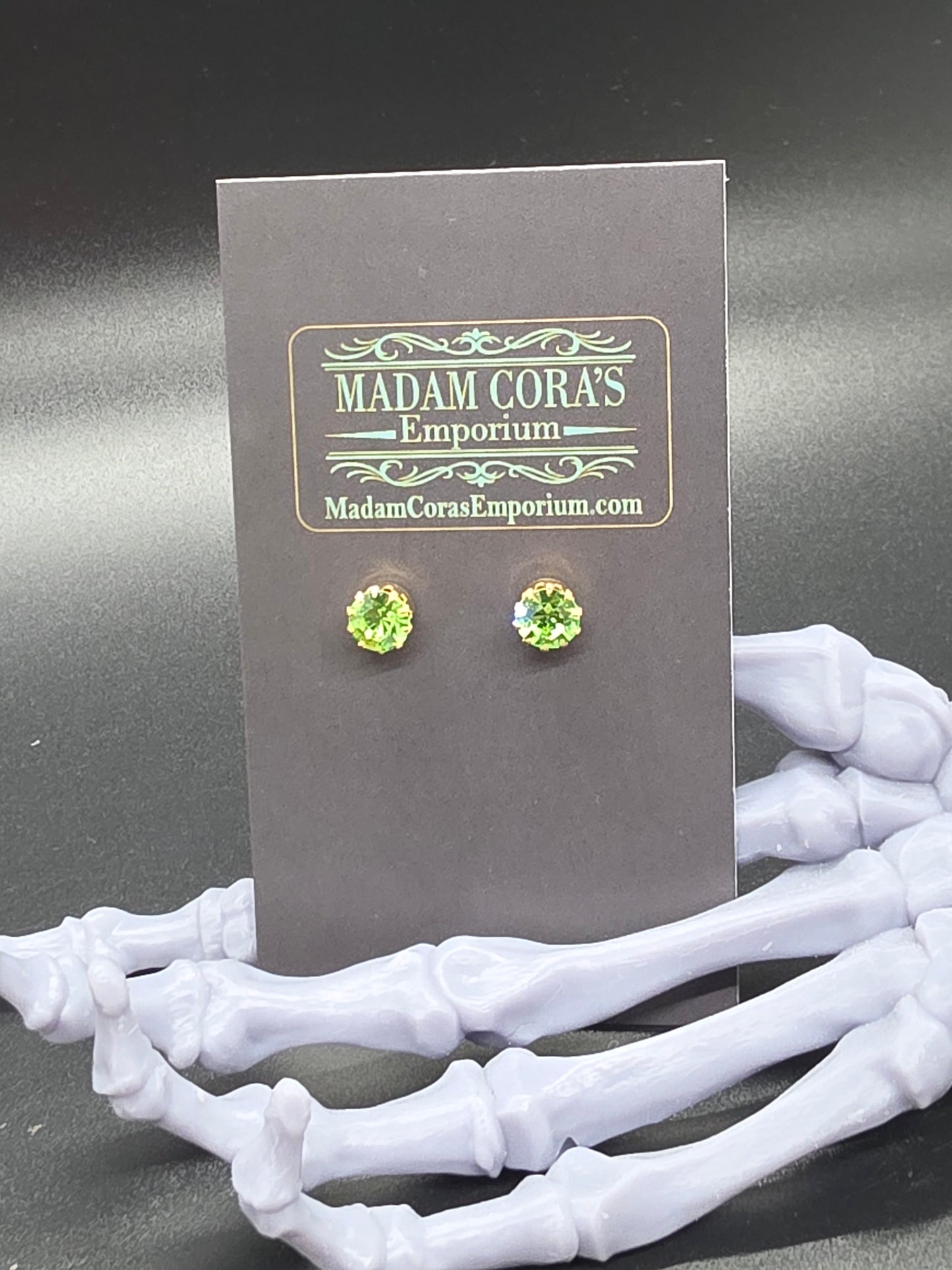 Uranium Glass Peridot Swarovski Gold Tone Stud Earrings 5mm