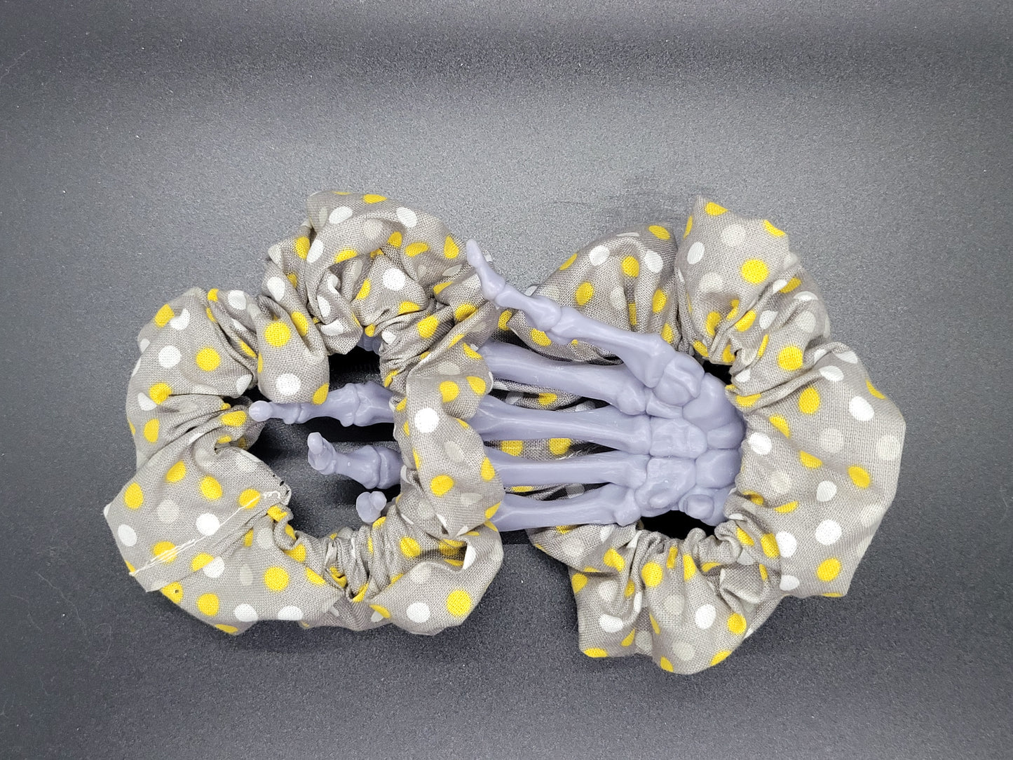 Grey Polkadot Cotton and Elastic Hair Tie Scrunchie