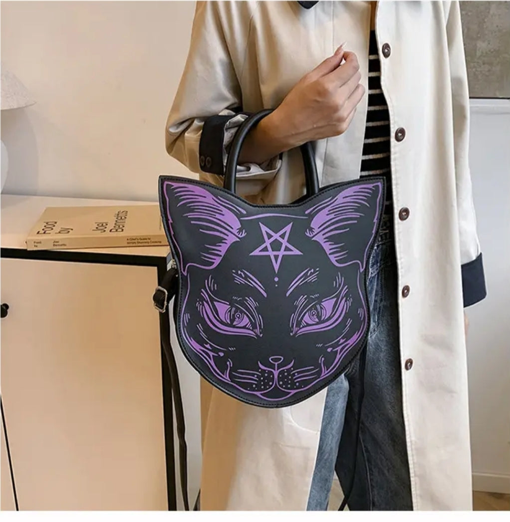 Gothic Witch Cat Faux Leather Purse