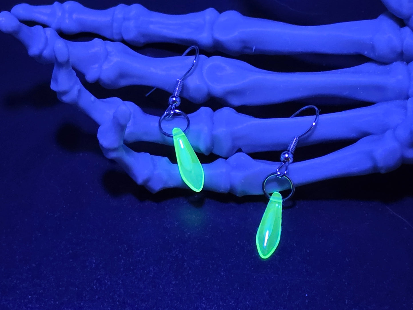 Dainty Uranium Glass Drop Earrings Blue Givre Drop 6