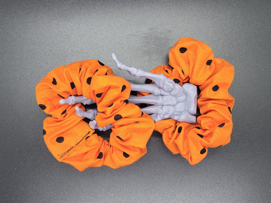 Halloween Polkadots Orange Cotton and Elastic Hair Tie Scrunchie