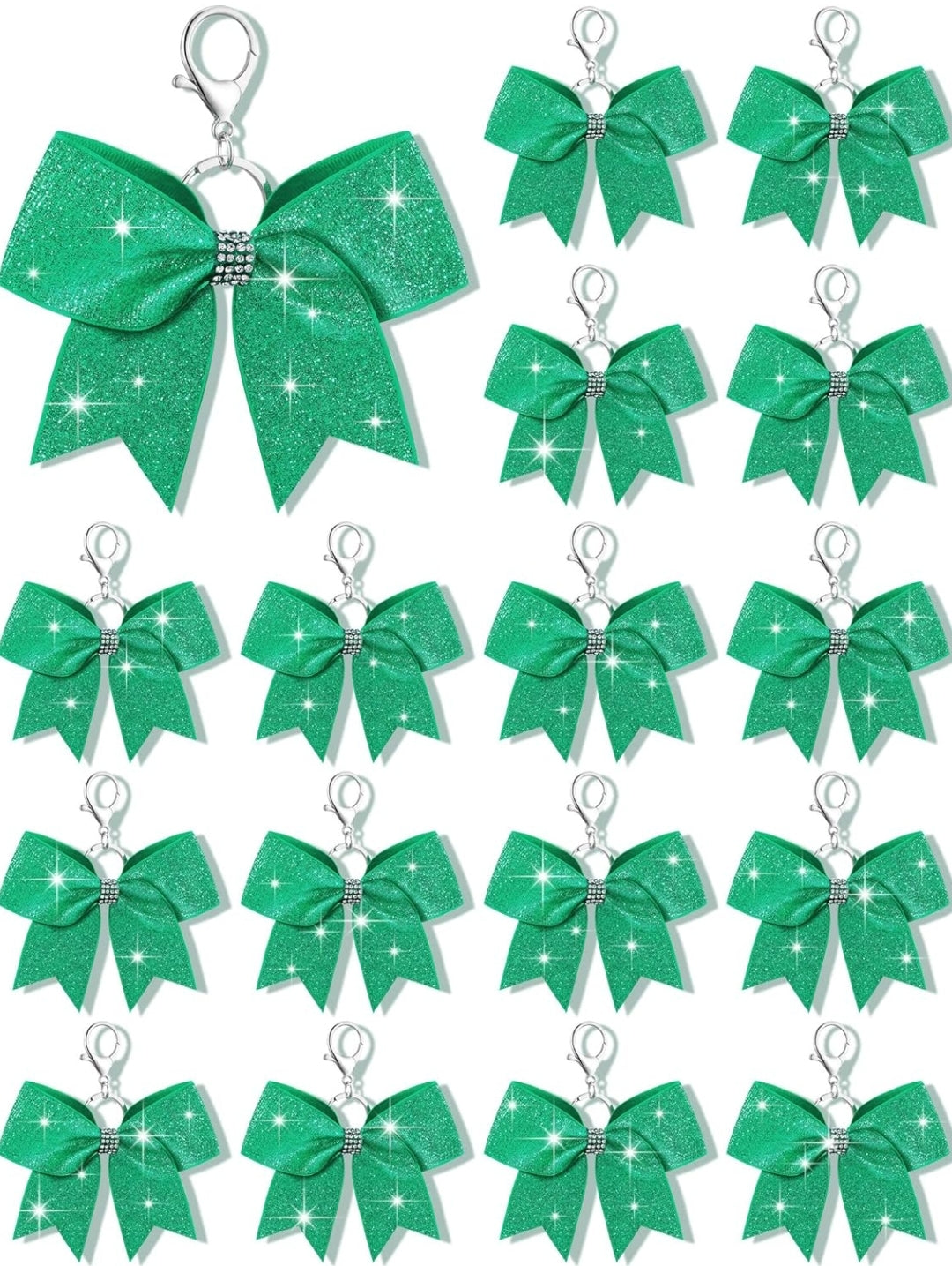 Purse Charm Green Glitter Cheer Bow Style Rhinestone Clip