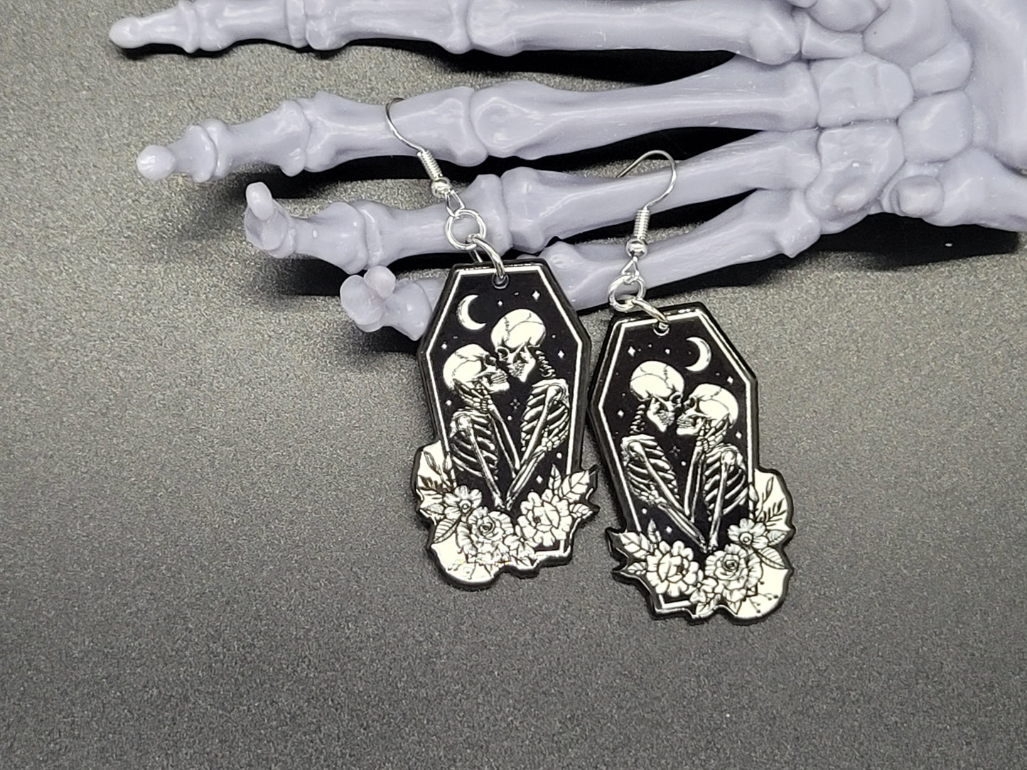 Skeleton Coffin Lovers Resin Earrings Necklace Valloween