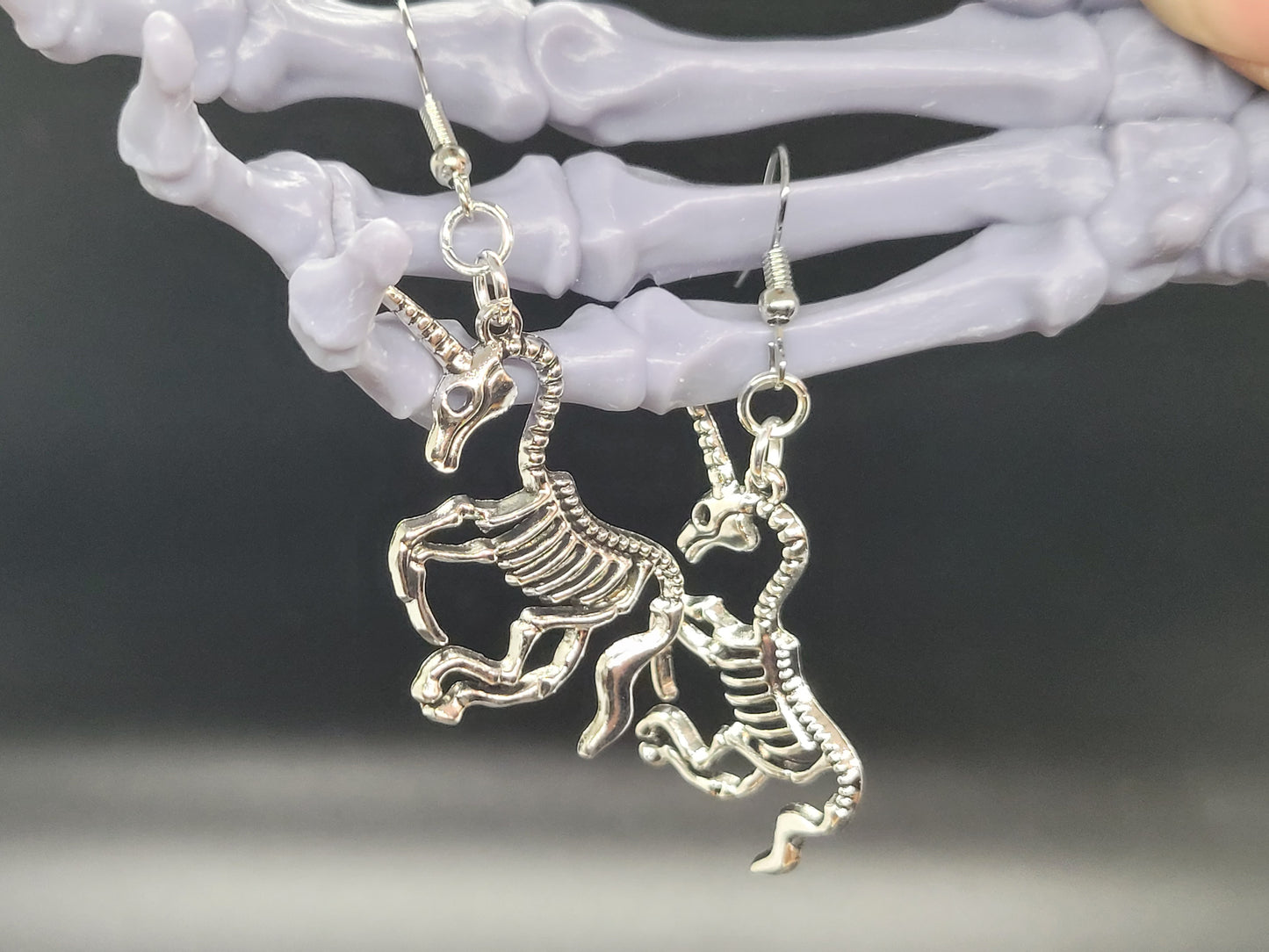 Unicorn Skeleton Bones Metal Earrings Valloween