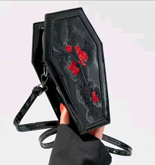 Small Gothic Coffin Faux Leather Purse Sword