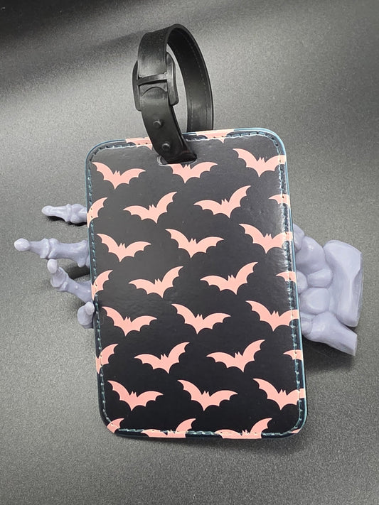 Custom Printed Luggage Bag Tag School Backpack Halloween Pink Bats