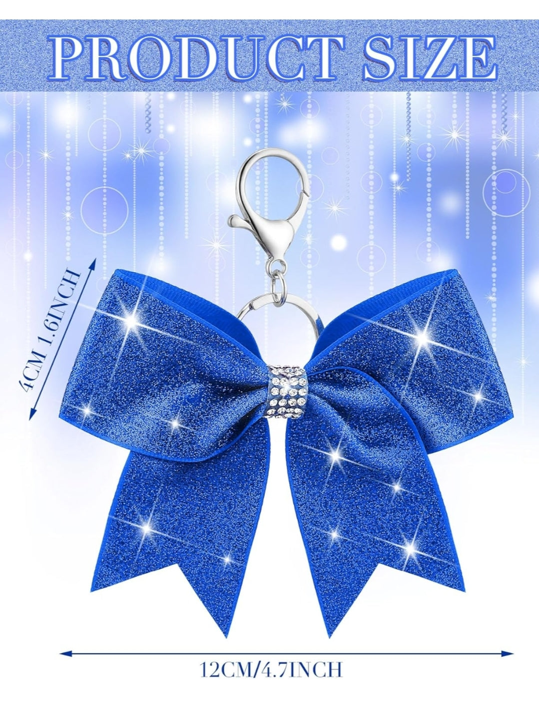 Purse Charm Blue Glitter Cheer Bow Style Rhinestone Clip
