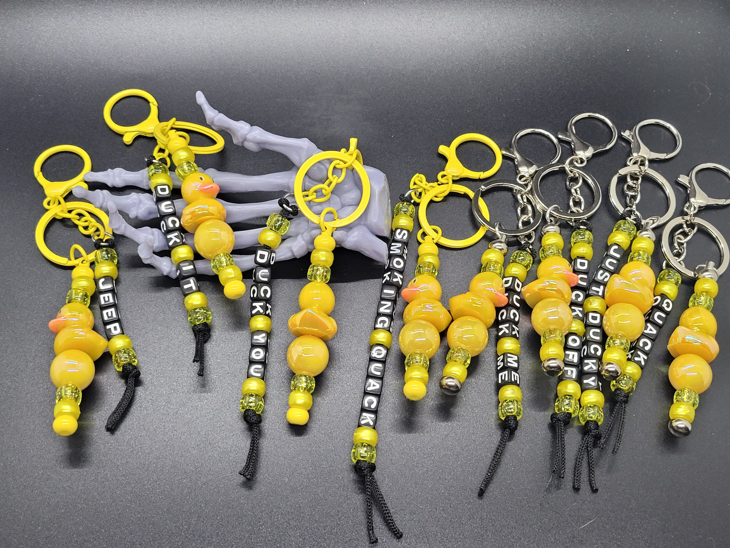 Rubber Ducky Beaded Key Chain Custom Phrase Yellow Keychain