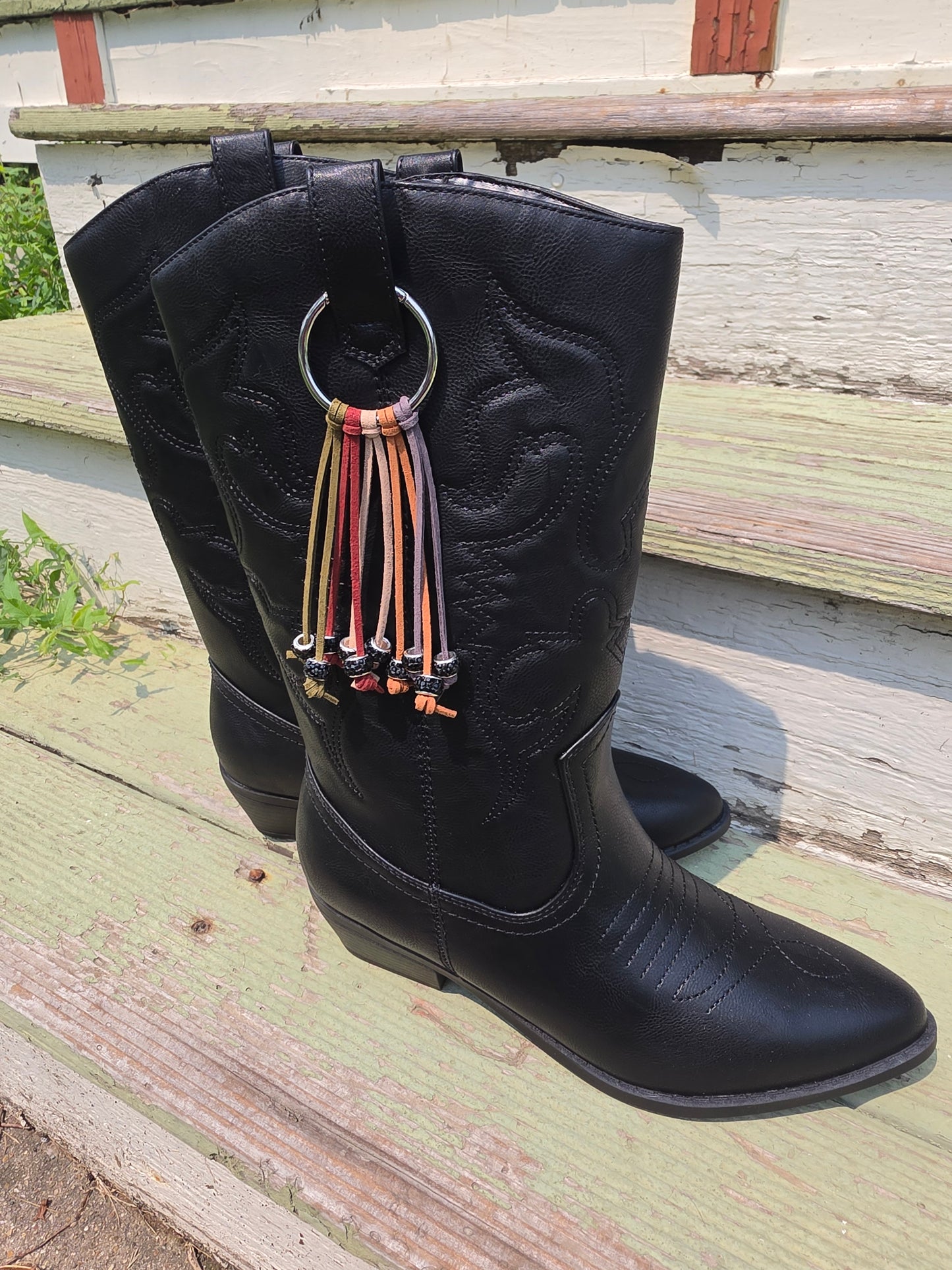 Fall Colors Western Gothic Boot Fringe Bag Charm Key Chain Clips