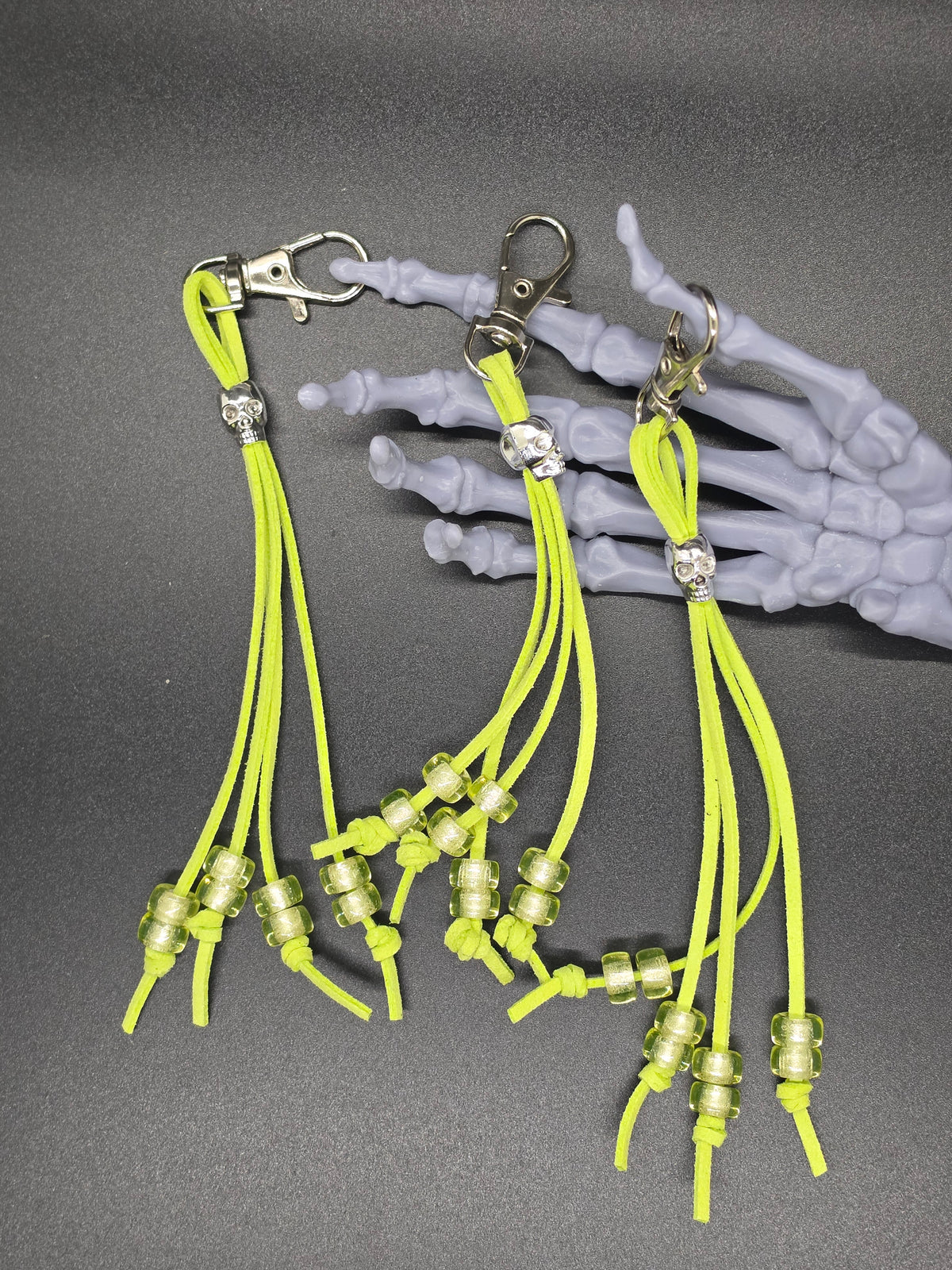 Uranium Glass Beaded Keychain Green Faux Leather