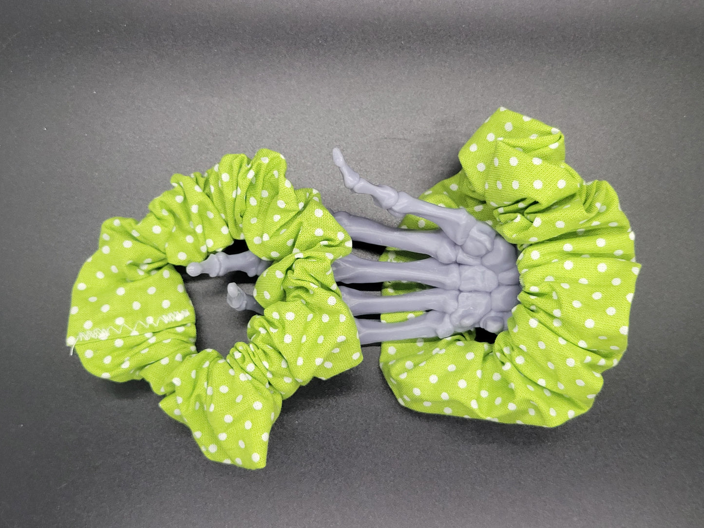 Green Polkadot Cotton and Elastic Hair Tie Scrunchie