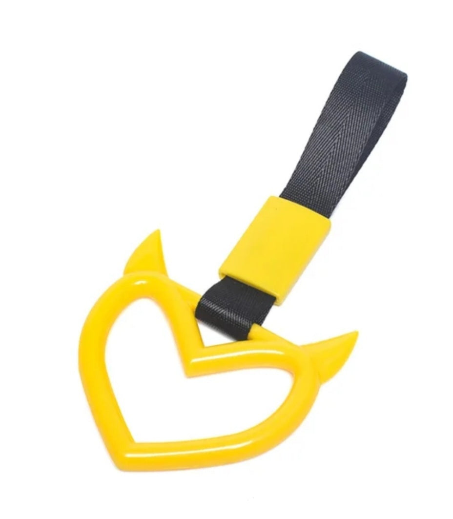 JDM Style Strap Tow Hook Handle Horned Heart Shape Plastic Car Decoration