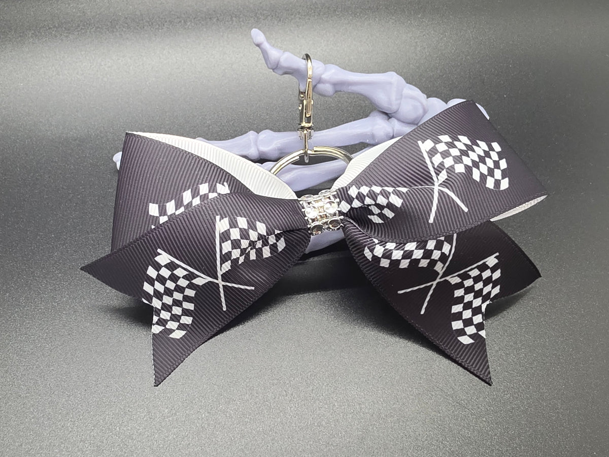 Racing Flag Purse Charm Cheer Bow Style Clip Handmade