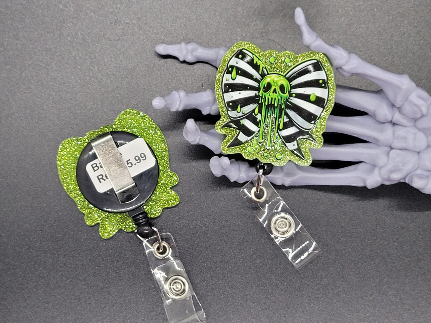 Green Glitter Acrylic Badge Reel Bow