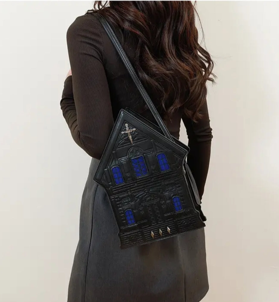 Gothic Haunted House Faux Leather Purse