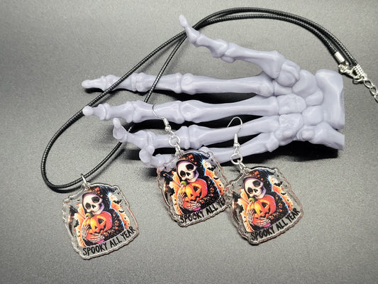 Spooky All Year Reaper Resin Earrings Necklace Valloween