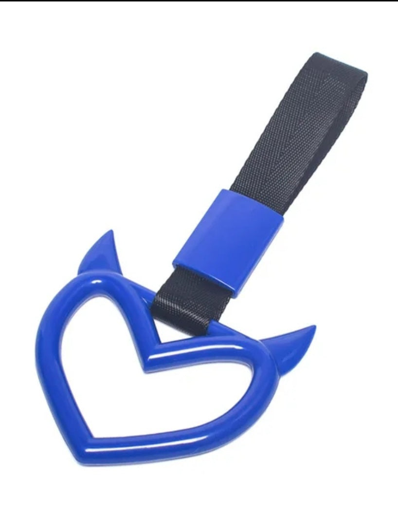 JDM Style Strap Tow Hook Handle Horned Heart Shape Plastic Car Decoration