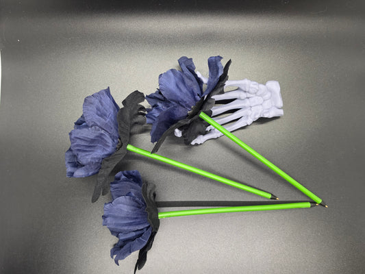 Black Blue Peony Flower Ink Pen Writting Wedding