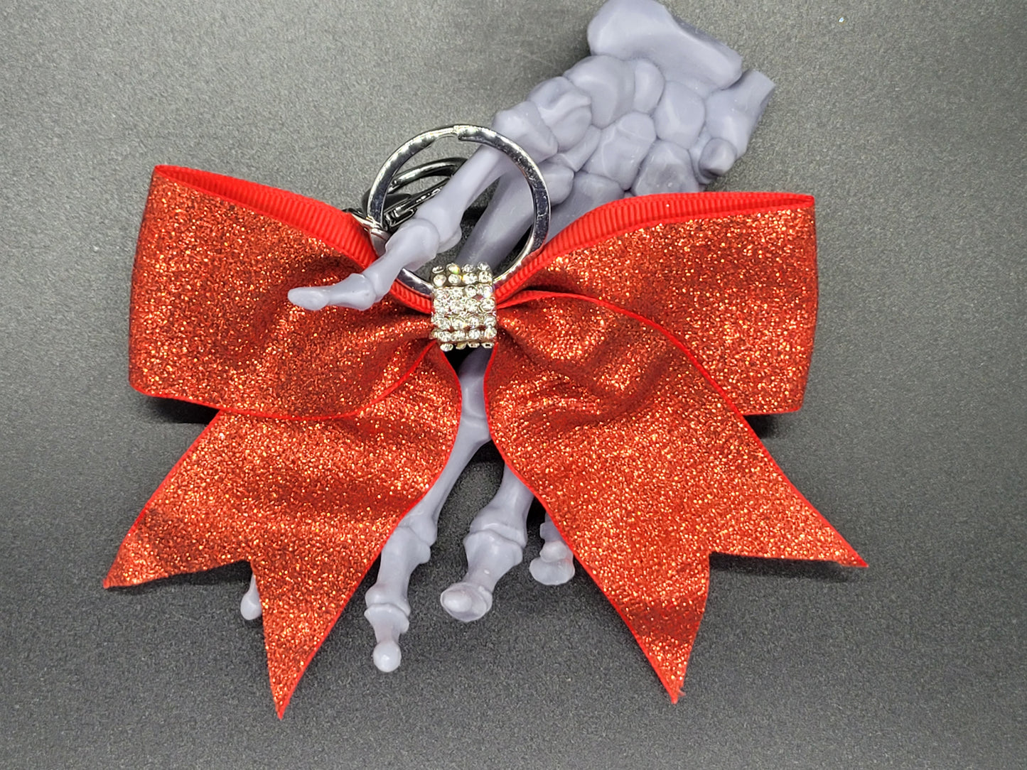 Purse Charm Red Glitter Cheer Bow Style Rhinestone Clip