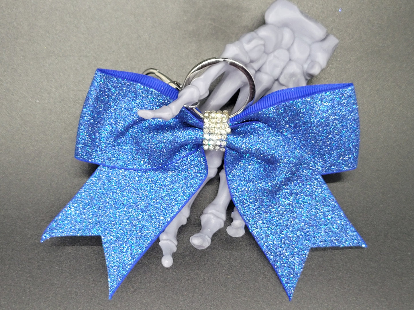 Purse Charm Blue Glitter Cheer Bow Style Rhinestone Clip