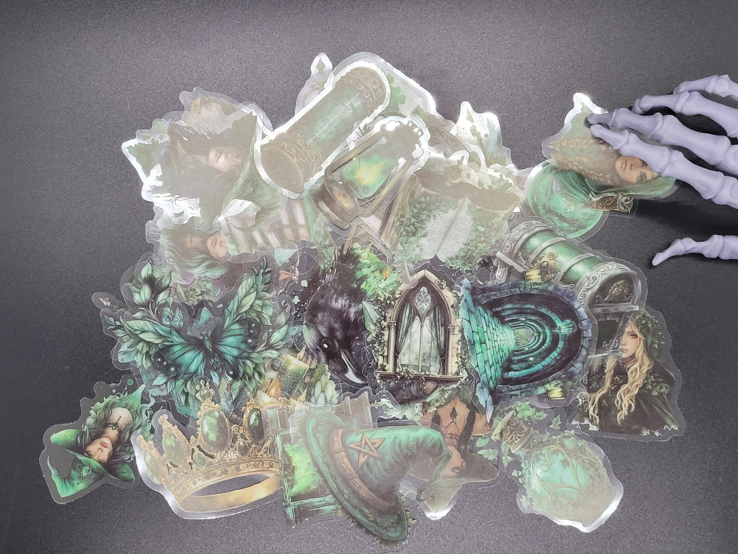 Green Witch Clear PET Gothic Vinyl Sticker 10 Pack for Junk Journals Scrapbooks Budget Binders