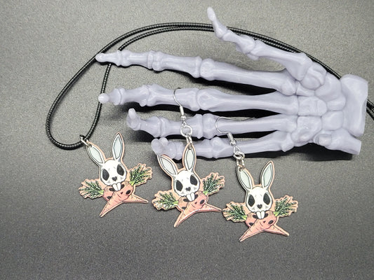 Creepy Bunny Skull Resin Earrings Necklace Creepster