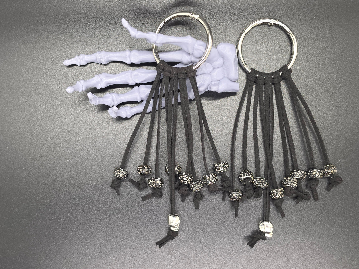Black Western Gothic Boot Skull Fringe Bag Charm Key Chain Clips