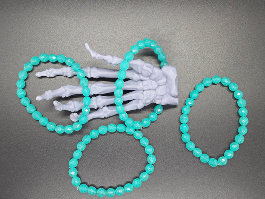 Vintage Czech Glass Stretch Bracelet 8mm Aqua Green Opal