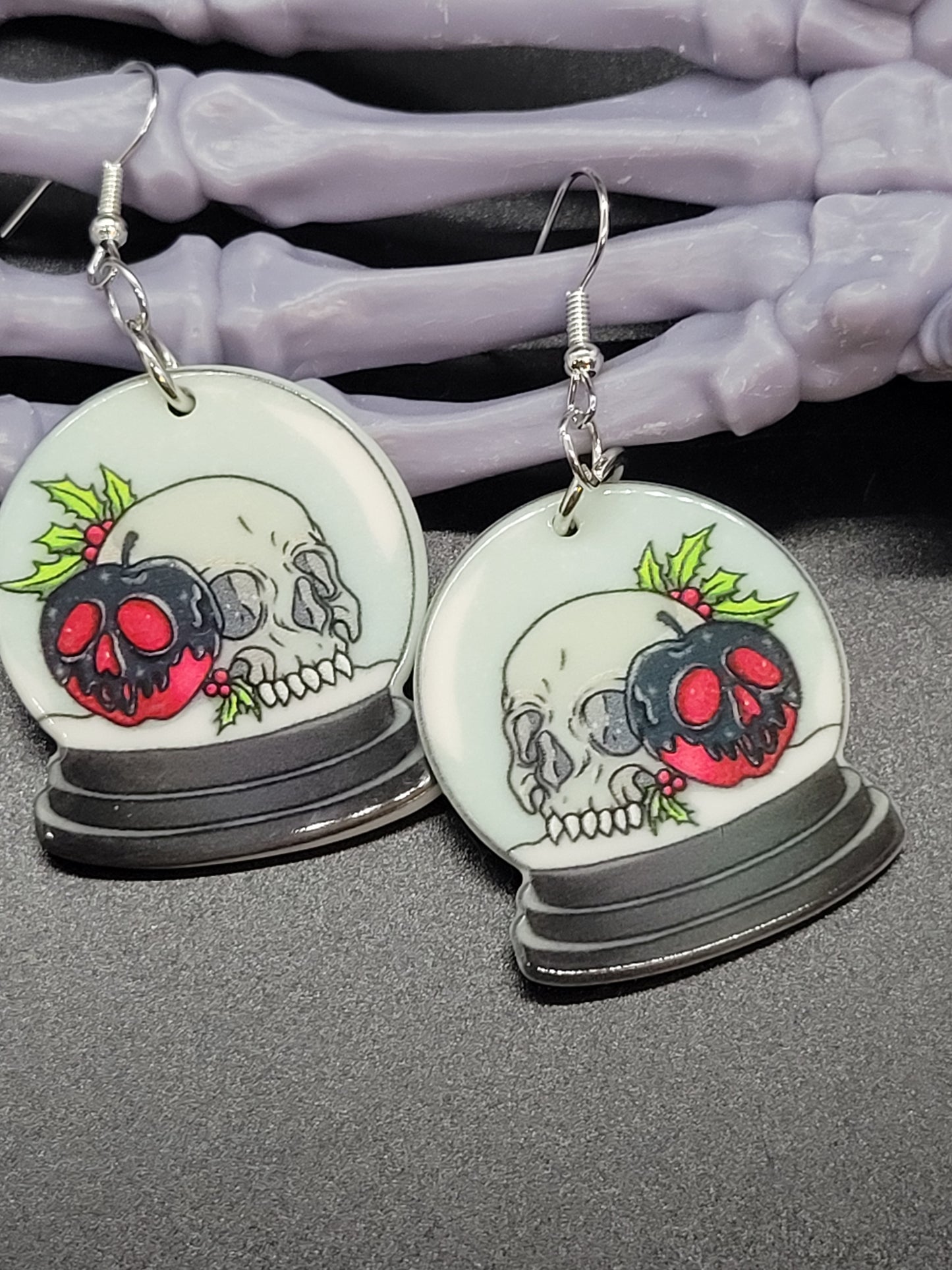 Christmas Skull Snowglobe Acrylic Earrings