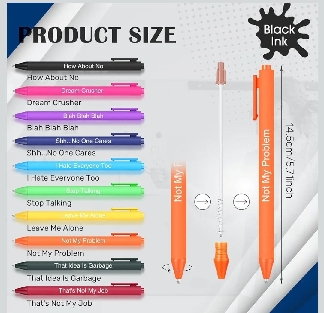 Snarky Phrase Pens Ball Point Black Ink