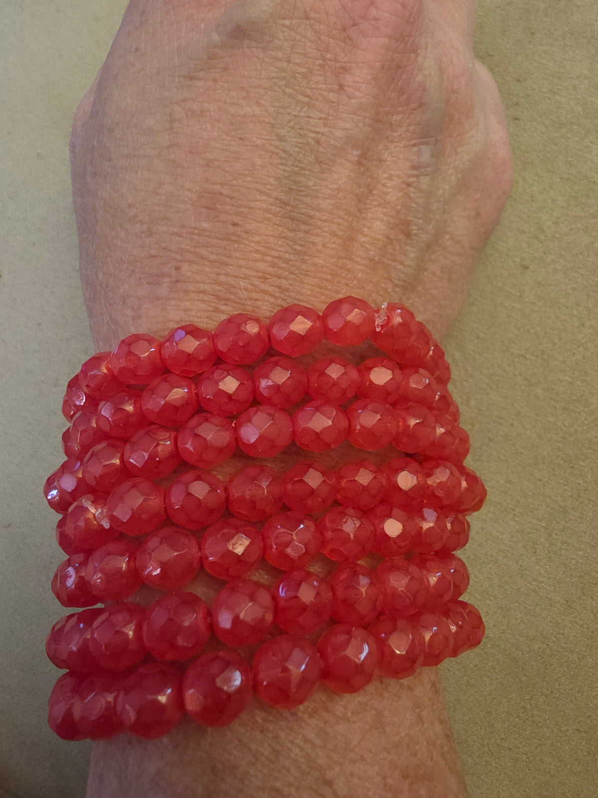 Vintage Czech Glass Stretch Bracelet 8mm Milky Red