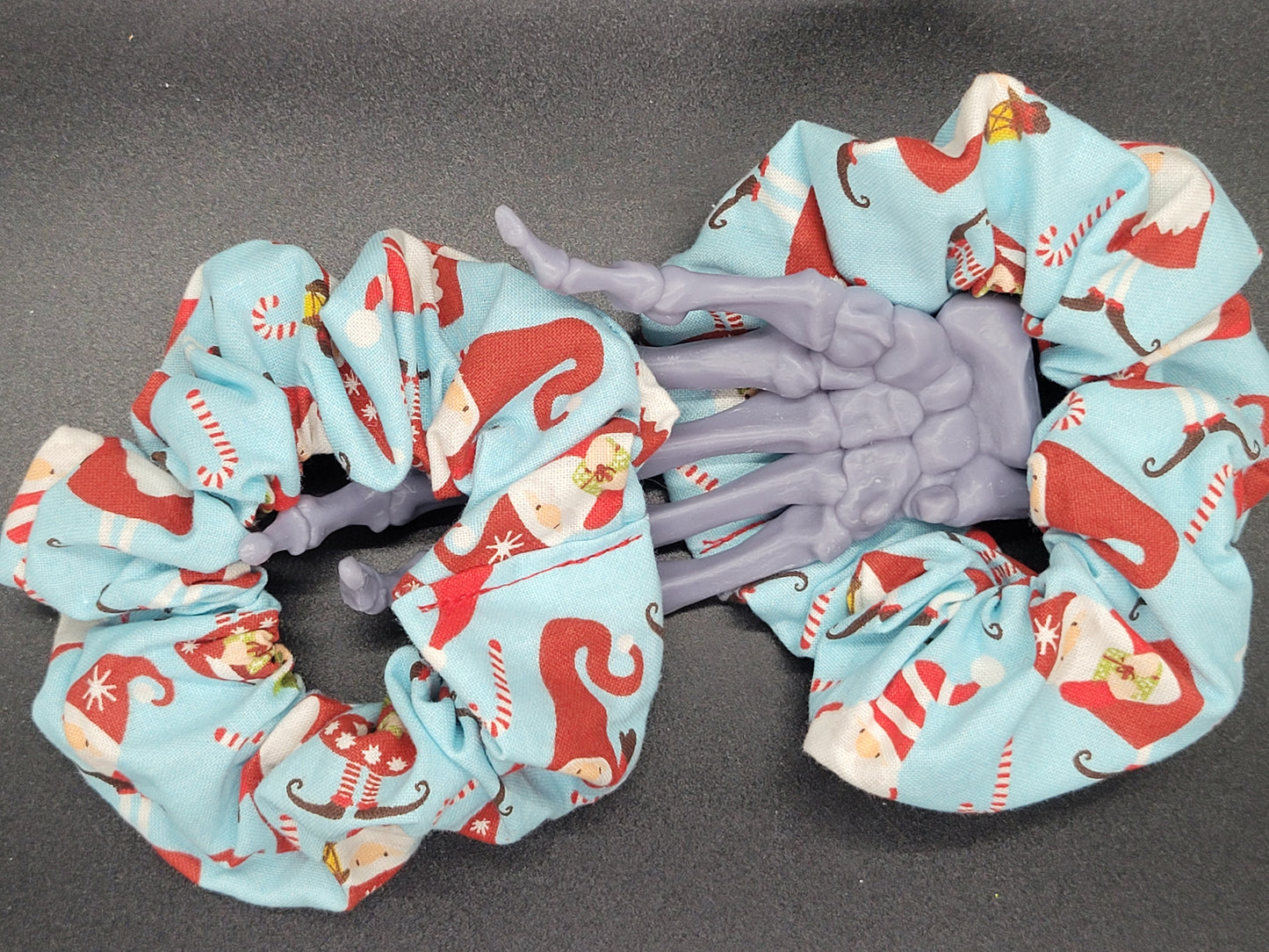 Blue Gnome Christmas Themed 100% Cotton and Elastic Hair Tie Scrunchie