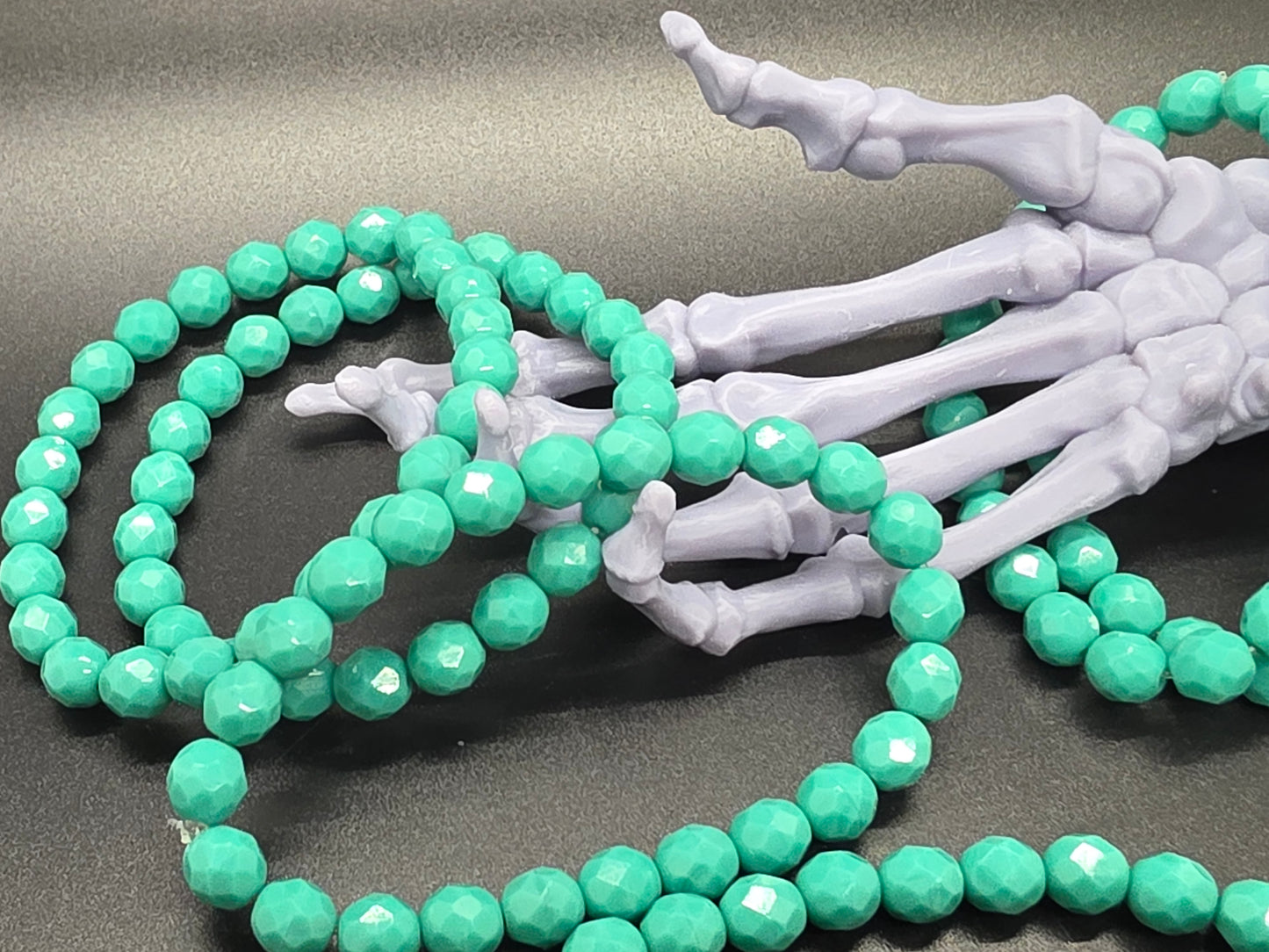 Vintage Czech Glass Stretch Bracelet 8mm Aqua