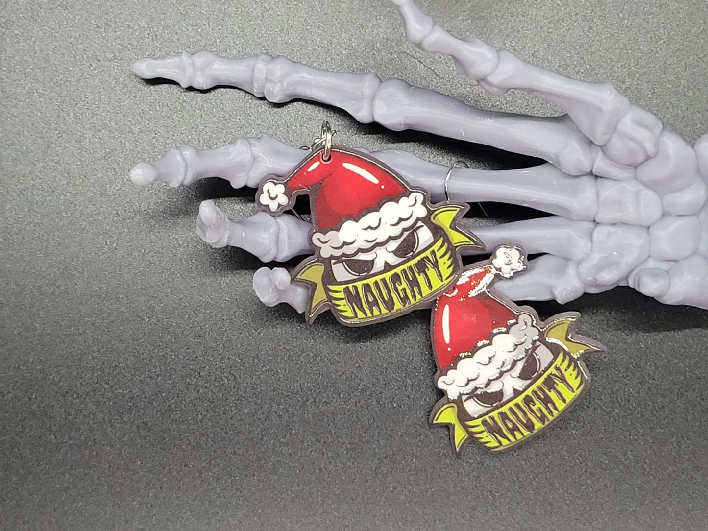Naughty Christmas Skull Santa Acrylic Earrings