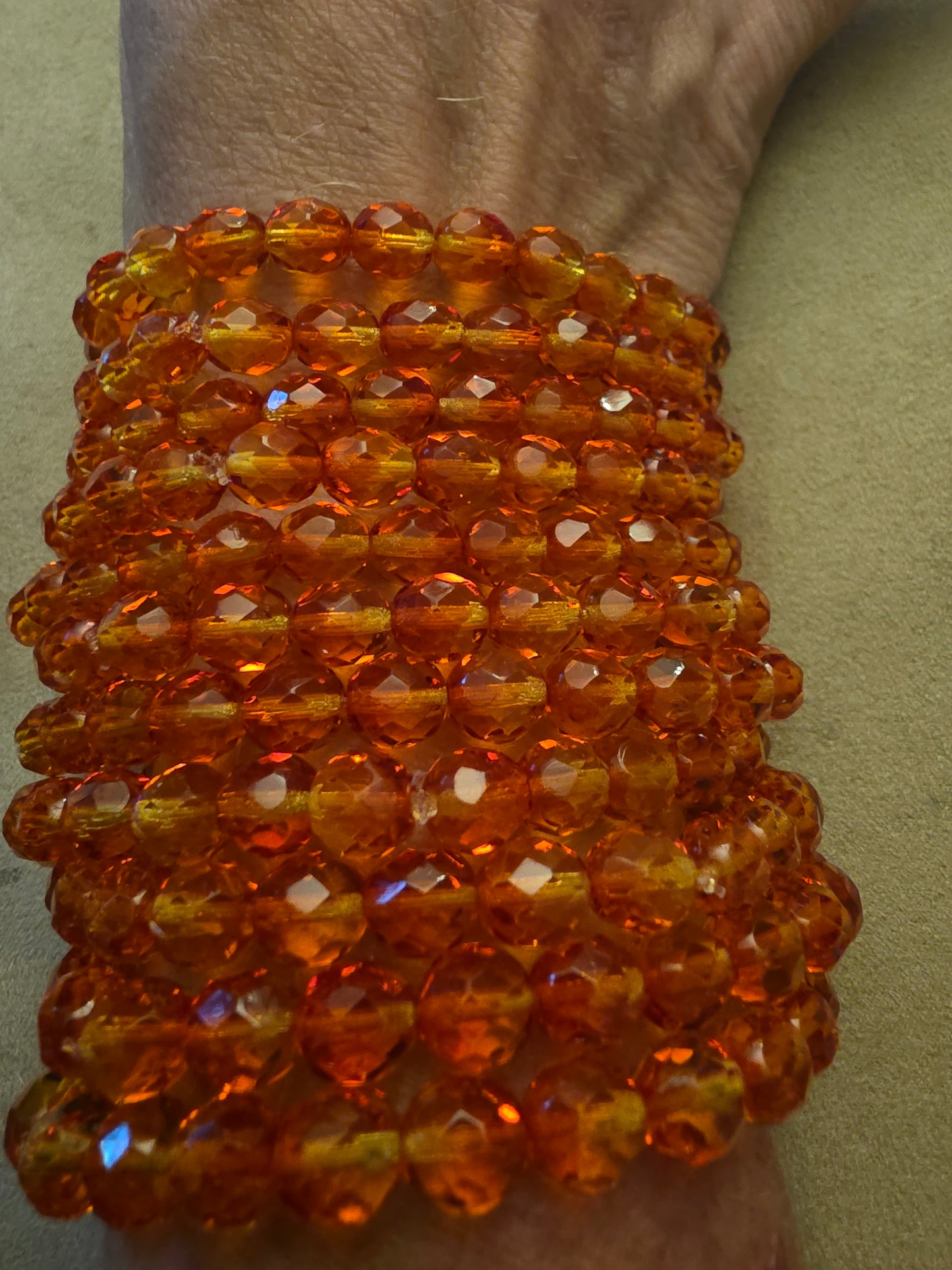 Vintage Czech Glass Stretch Bracelet 8mm Fire Opal