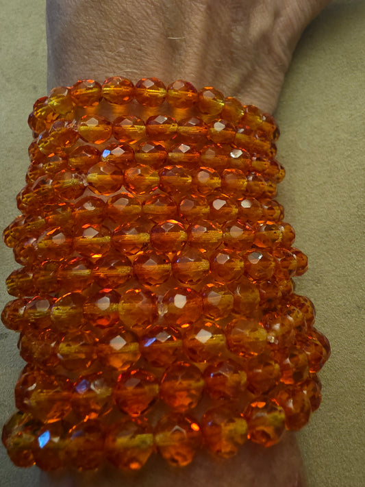 Vintage Czech Glass Stretch Bracelet 8mm Fire Opal